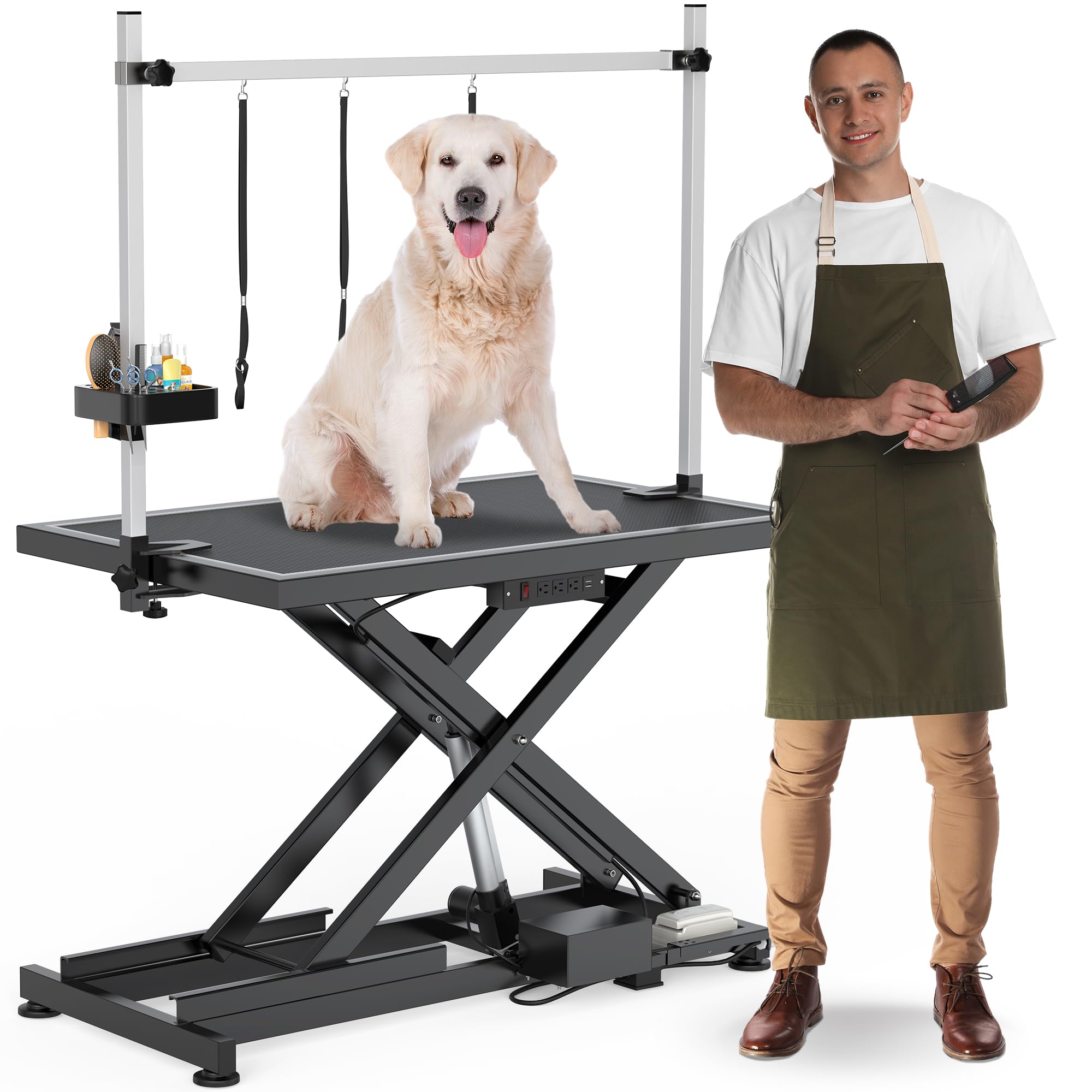 Photo 1 of YITAHOME 50 Inch Professional Electric Dog Grooming Table, Heavy Duty Grooming Table for Dogs at Home, Aluminum Dog Grooming Arm, Anti-Slip Tabletop & Tool Organizer Large Pet Grooming Station Black