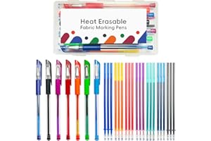 Jauisus 7 Color Heat Erasable Pens for Sewing with 21 Refills, 0.5mm Heat Erasable Fabric Marking Pens for Dressmaking, Embroidery, Quilting Gifts