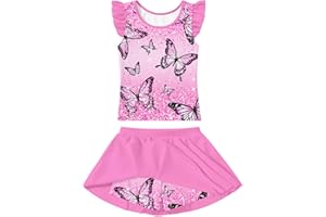 SUNFOCUS Girls Swimsuit 2 Piece Ruffle Bathing Suit UPF 50+ Tankini Swimsuit Skirt with Lining Size 3-10