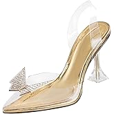 Ojiaoer Clear Heels For Women,Crystal Rhinestones Slingback Wedding Shoes,Pointed Toe High Heel Womens Sandals