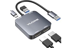 VILCOME USB to HDMI Adapter, USB 3.0 to Dual HDMI Adapter with USB 3.0 Port, Audio Video Graphics Converter Cable for Laptop Monitor Desktop TV, Compatible with Mac OS, Windows