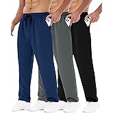 3 Pack Mens Sweatpants with Pockets - Mesh Open Bottom Athletic Joggers for Men Loose Fit Gym Workout Running Casual Pants