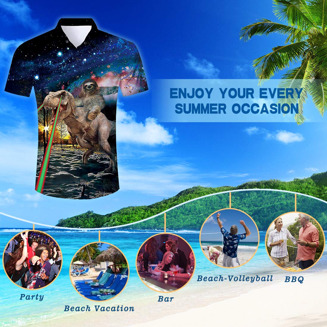 Spreadhoodie Shirt Casual Beach Shirt for Men Short Sleeve Galaxy Dinosaur Shirt Hawaii Shirts Mens Hawaiian Shirt Funky Shirt for Summer Beach Vacation XXL
