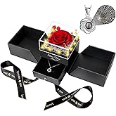 ENERLEAF Preserved Red Real Rose-Eternal Flowers Rose Gifts for Mom Grandma Wife Girlfriend on Mothers Day Birthday Valentines Christmas Anniversary Romantic Gifts for Her with I Love You Necklace