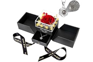 ENERLEAF Preserved Red Real Rose-Eternal Flowers Rose Gifts for Mom Grandma Wife Girlfriend on Mothers Day Birthday Valentines Christmas Anniversary Romantic Gifts for Her with I Love You Necklace