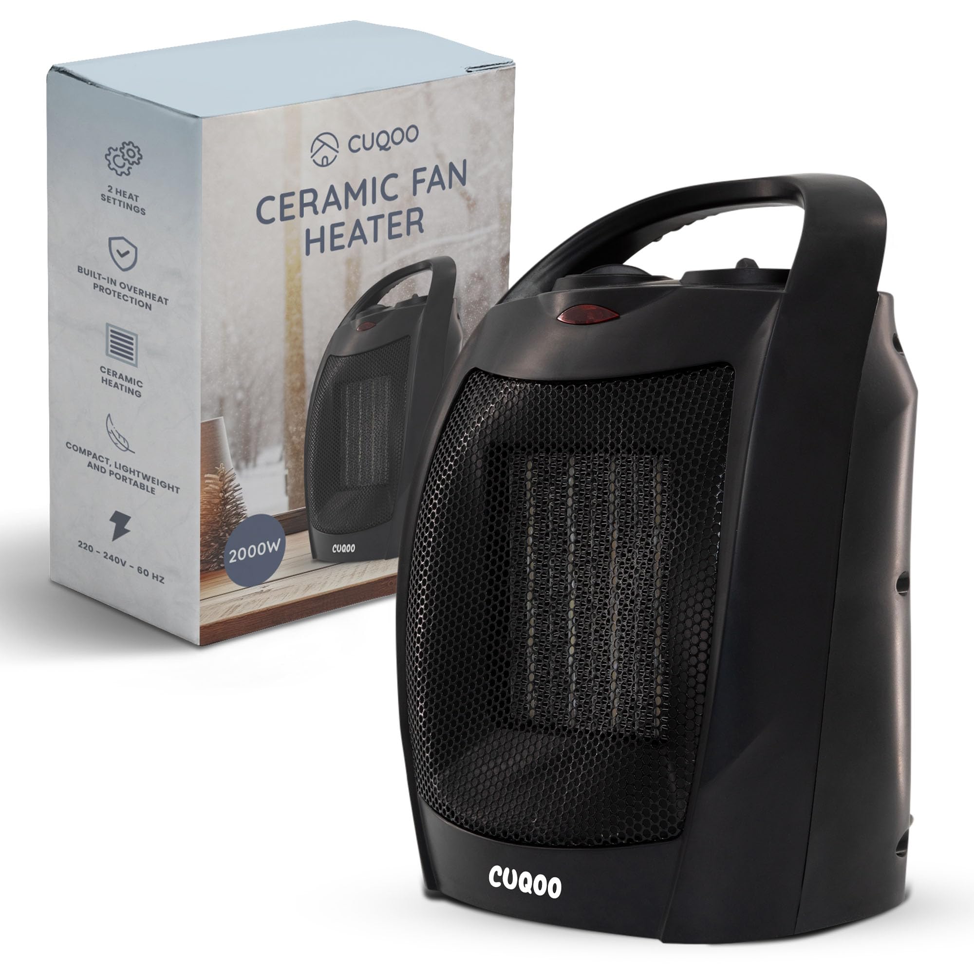 CUQOO 2KW Ceramic Fan Heater – Fast Heating Portable Electric Heater with Thermostat, Quiet Space Heater for Home Office, 2000W Energy-Efficient Small Room Heater