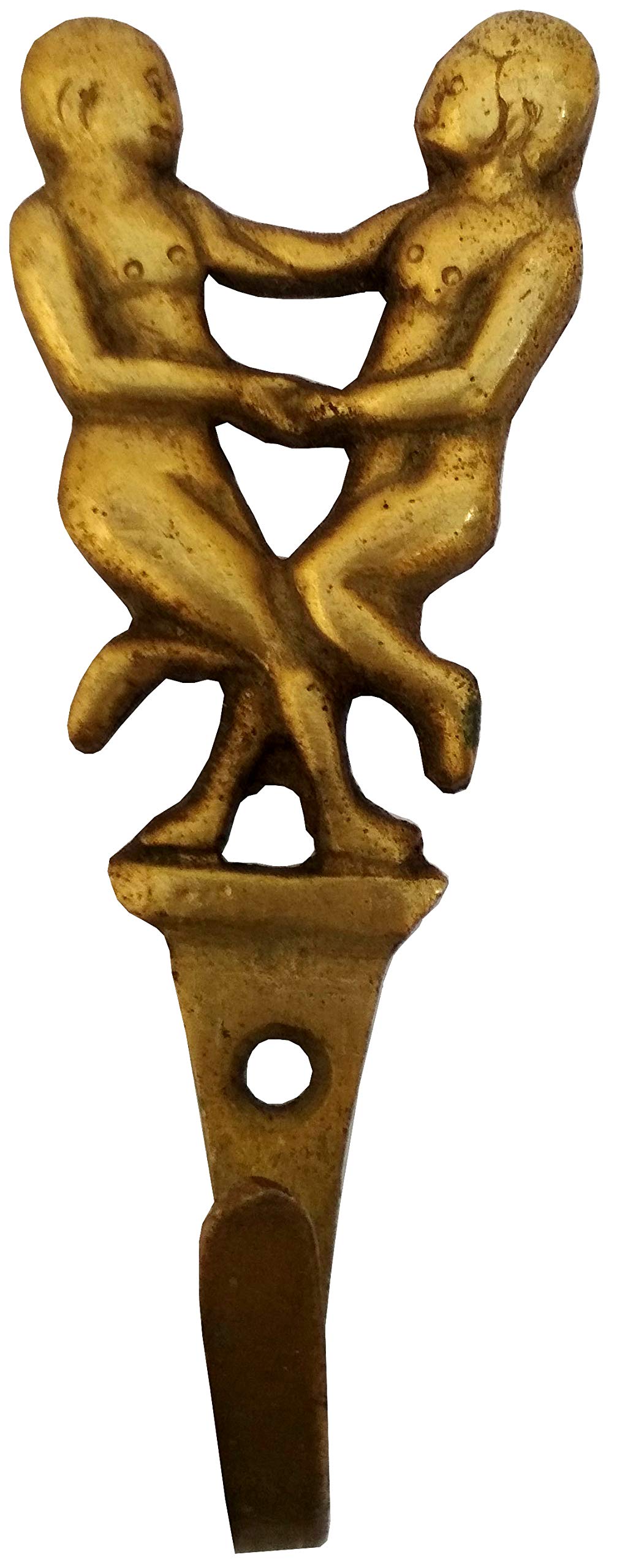 Purpledip Brass Wall Hook 'Dancing Couple': Vintage Design Coat Clothes Hanger (11731)