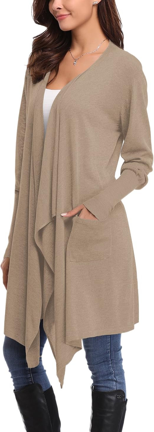 Abollria Cardigans for Women Lightweight Long Sleeve Waterfall Open
