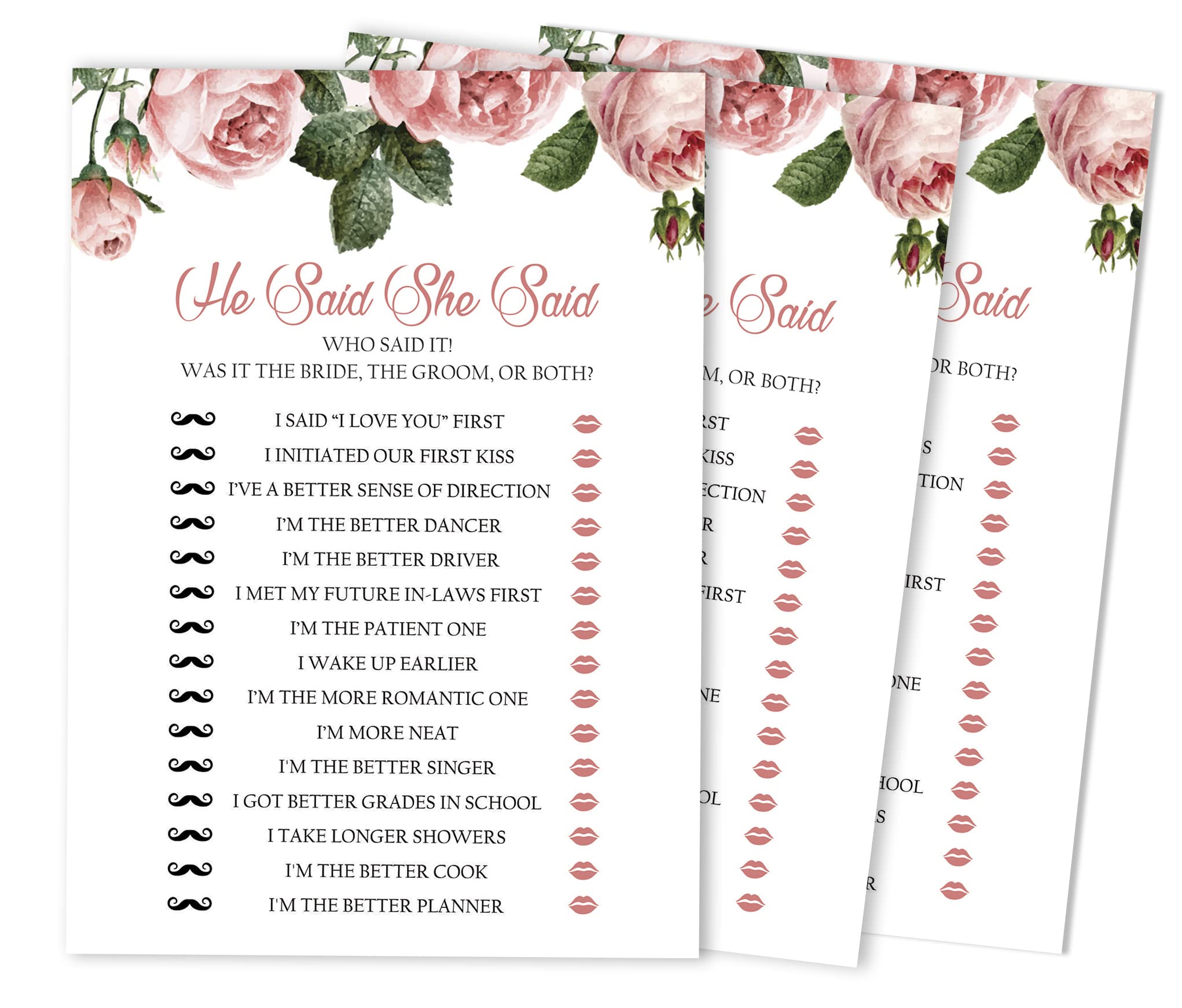 Inkdotpot Funny Rehearsal Dinner Who said it Question Bridal Shower Engagement Party Game Ideas Floral 50-Pack He Said She Said Cards For Couples — image 1