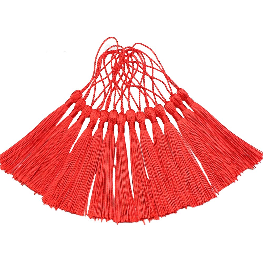 Creanoso Bookmark Tassels, Red (100 Pack)- 100% Handmade Anti-Wrinkled Premium Quality - Great for Bookmarks, Jewelry Making, DIY Projects, Arts and Crafts Creations