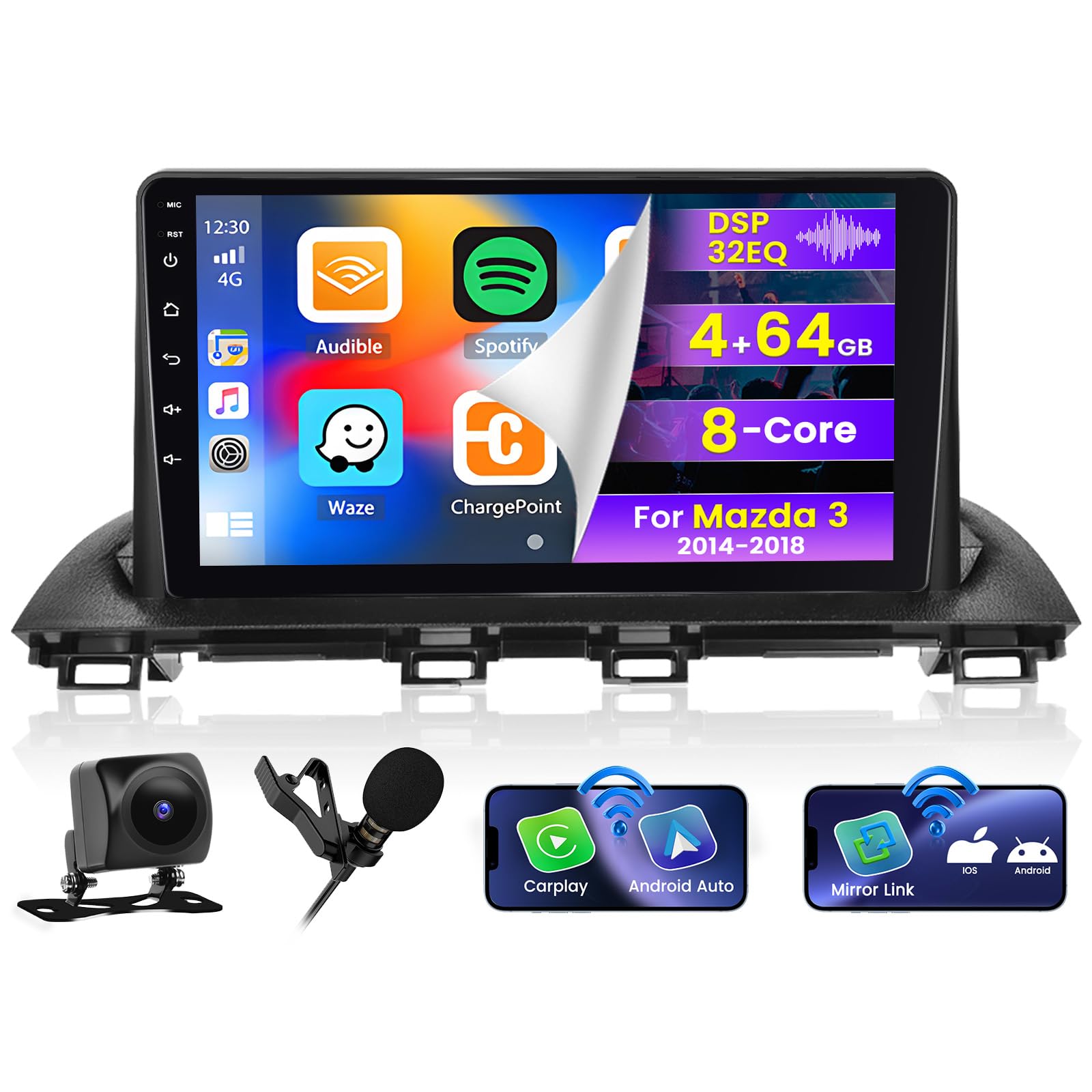 Autoradio Android 15 Qualcomm 8-Core 9" Pour Peugeot 308/408 (2007-2015) - CarPlay Sans Fil, Android Auto, GPS, DSP, Caméra Recul