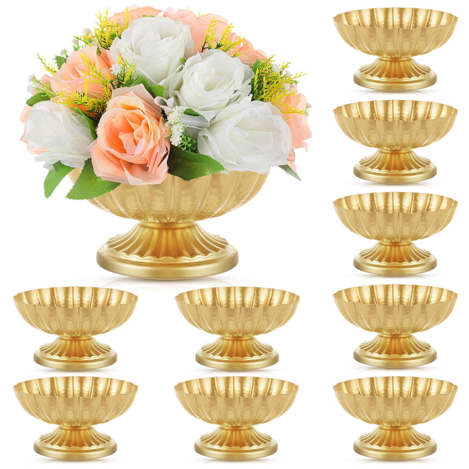 Photo 1 of Ninehaoou 10 Pcs Metal Compote Bowl for Centerpiece Flower Holder Small Compote Vase Indoor Outdoor Flowers Fruits Plant for Christmas Wedding Home Party Decoration (Bright Gold)