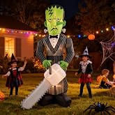 ZOOMATOOE 8FT Green Halloween Inflatables Blow Up Chainsaw Frankenstein | Scary Green Monster Zombie Horror with Built-in LEDs for Yard Garden Porch Lawn Holiday Party Supplies Decor