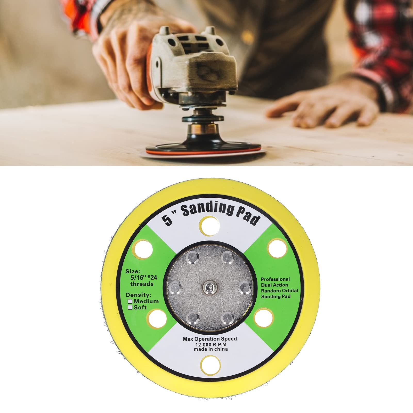 Orbital Random Holderm, Plates Kit Swirl Killer, 5in Sanding Pad 5/16‑24 Hook and Loop Pu Backing Plate Pneumatic Sander Buffer 12000rpm