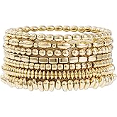 Sajidos Gold Plated Beaded Bracelets for Women Trendy, 14K Gold Plated Stack Cross Pearl Gold Plated Bead Stretch Bracelets S