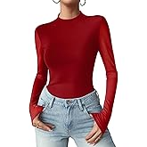 Zeagoo Womens Floral Mesh Long Sleeve Tops See Through Going Out Blouses Mock Neck Sheer Party Outfits Shirts S-XXL