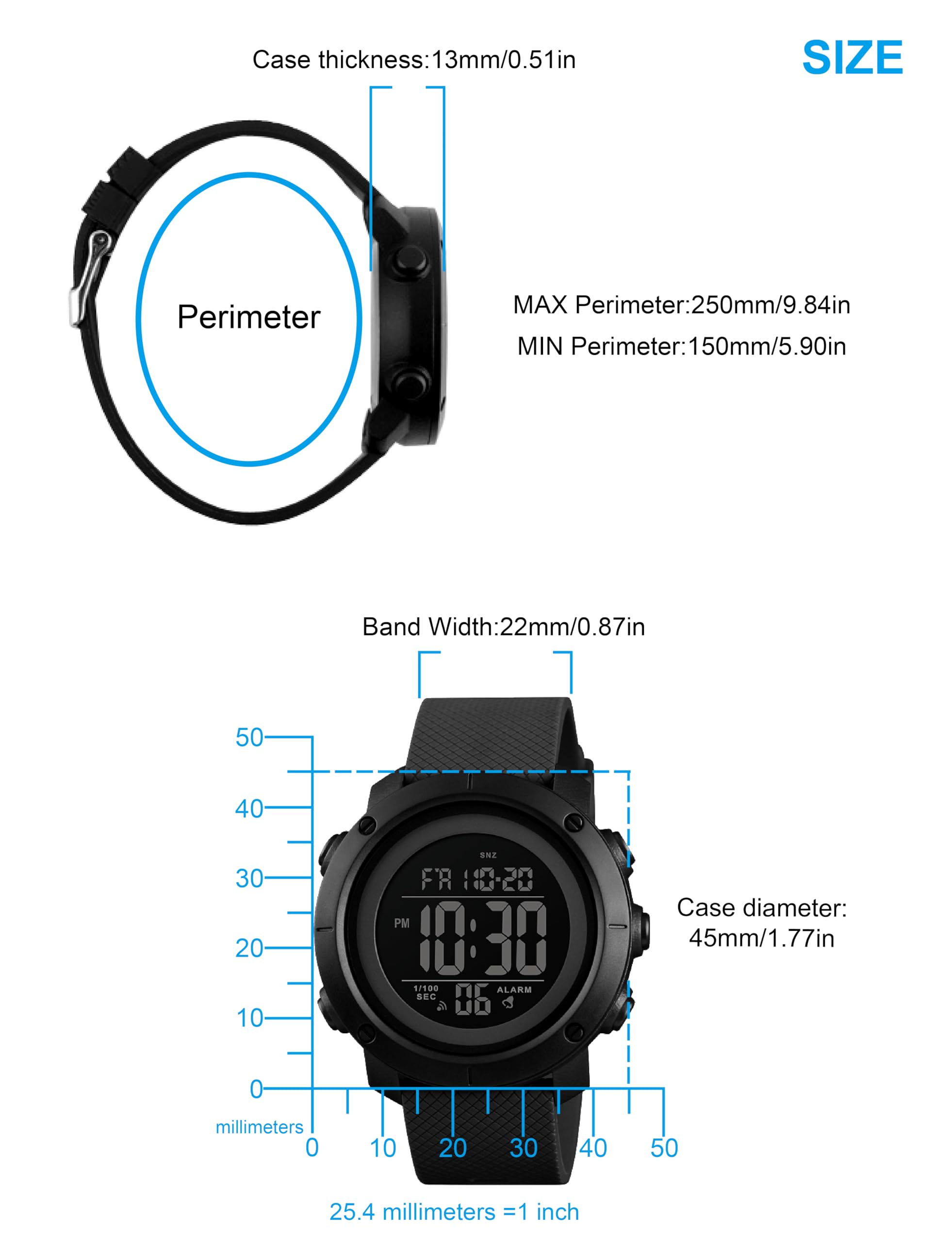 OLAZONE Big Boys Digital Watch Sports Teen Waterproof Military Back Light Watch for Teenagers Boys Ages 11-18 Black