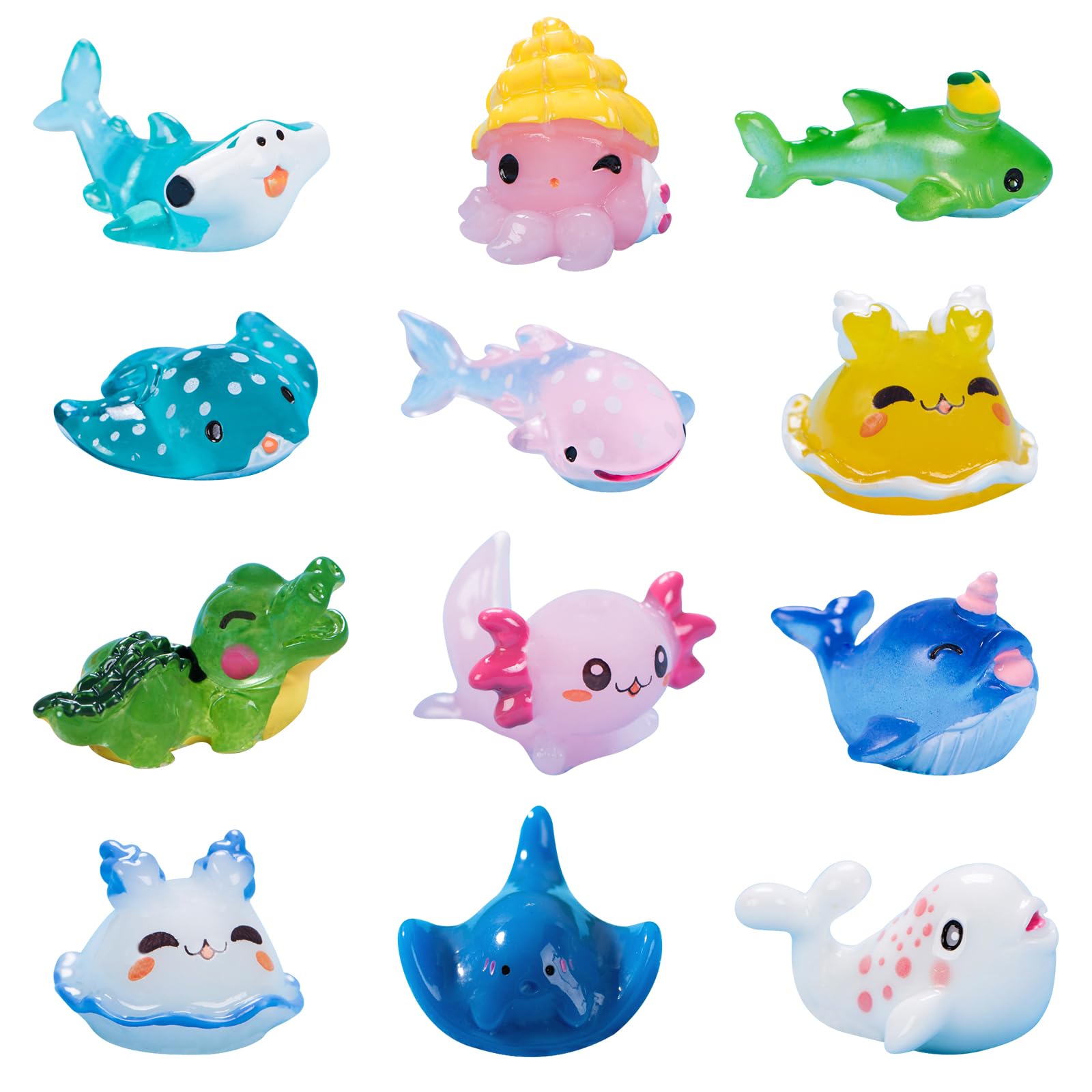 LUVDECO 12 Pcs Mini Ocean Resin Animals Tiny Sea Animals Figurines Realistic Resin Miniature Marine Animal Bulk for DIY Fish Tank Dollhouse Marine Aquarium Fairy Garden Micro Landscape Decoration (A)