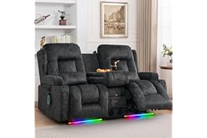 IPKIG 67" Power Reclining Loveseat Sofa, Electric Home Theater Seating with Console/4 Colors Ambient Lighting/Bluetooth Speakers/USB Ports/Built-in Outlets (Grey, Loveseat Recliner)