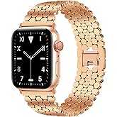 JR.DM Rose Gold Band Compatible with Apple Watch 38mm 40mm 41mm 42mm(S10/11) for Women Dressy Classy Metal Honeycomb Luxury Elegant Strap Replacement for iWatch Series 11/10/9/8/7/SE/6/5/4/3/2/1