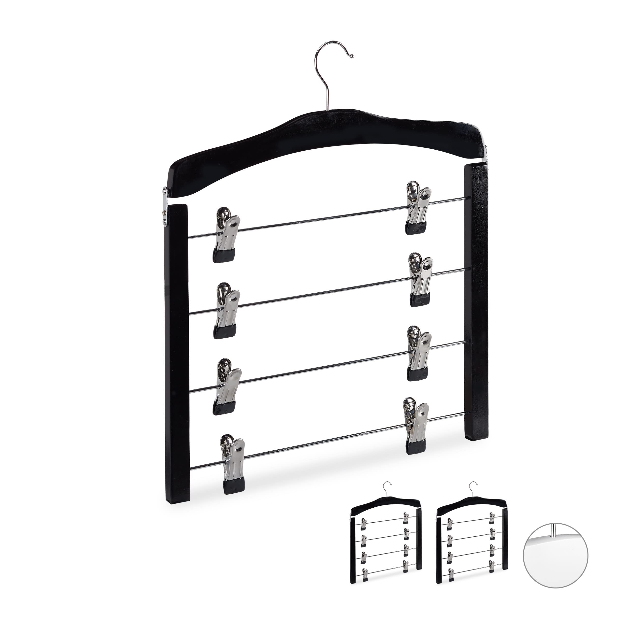 Relaxdays Multi Skirt Holder Set of 3, Compact, 360° Swivel Hooks, Clips for Pants and Skirts, Wooden, Black