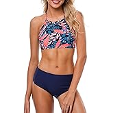 CharmLeaks Women's Bikini Sets High Neck Two Piece Swimsuits Sport Bathing Suits