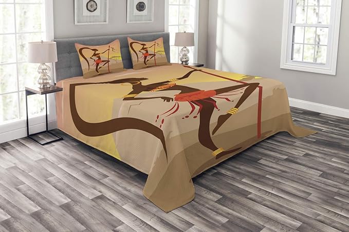 ABAKUHAUS afrikanisch Tagesdecke Set, Savannah Amazon Mädchen Retro, Set mit Kissenbezügen luftdurchlässig, für Doppelbetten 