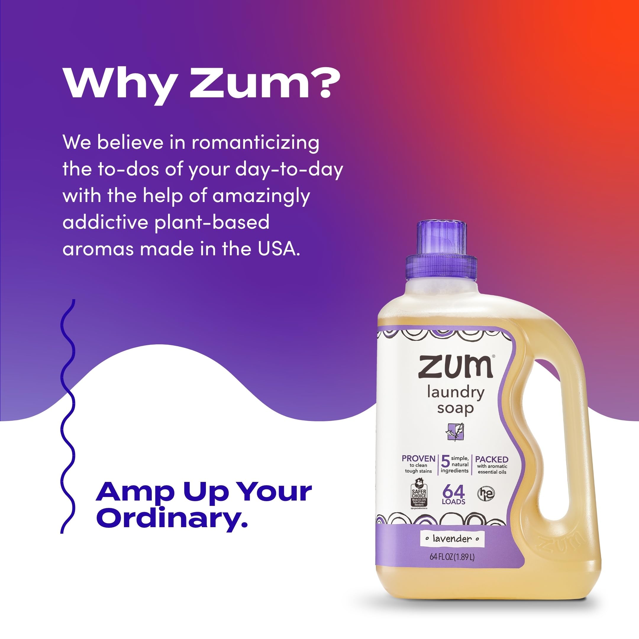 Indigo Wild Zum Clean Laundry Soap - Plant-Based Liquid Laundry Soap - Contains Baking Soda, Essential Oils & Saponified Coconut Oil - Lavender Scent - 64 fl oz (2 Pack)