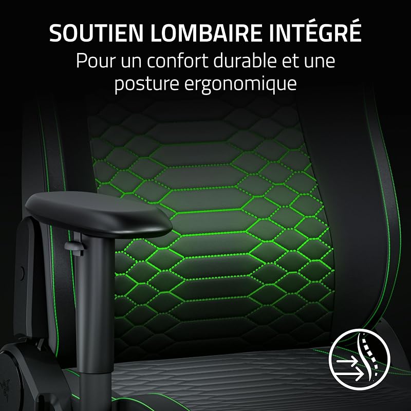 Iskur V2 X NewGen - Fauteuil Gaming Ergonomique Respirant et Confortable - Cuir EPU 2e gen avec Technologie Cooltouch - Soutien Lombaire intégré - Arches d’épaule Larges | Noir