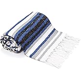 Americanflat 50x70 Authentic Mexican Throw Blanket - Falsa Blanket - Soft Cotton Throw Blankets for Indoor or Outdoor - Use for Yoga, Meditation, or Beach - Blue Stripes