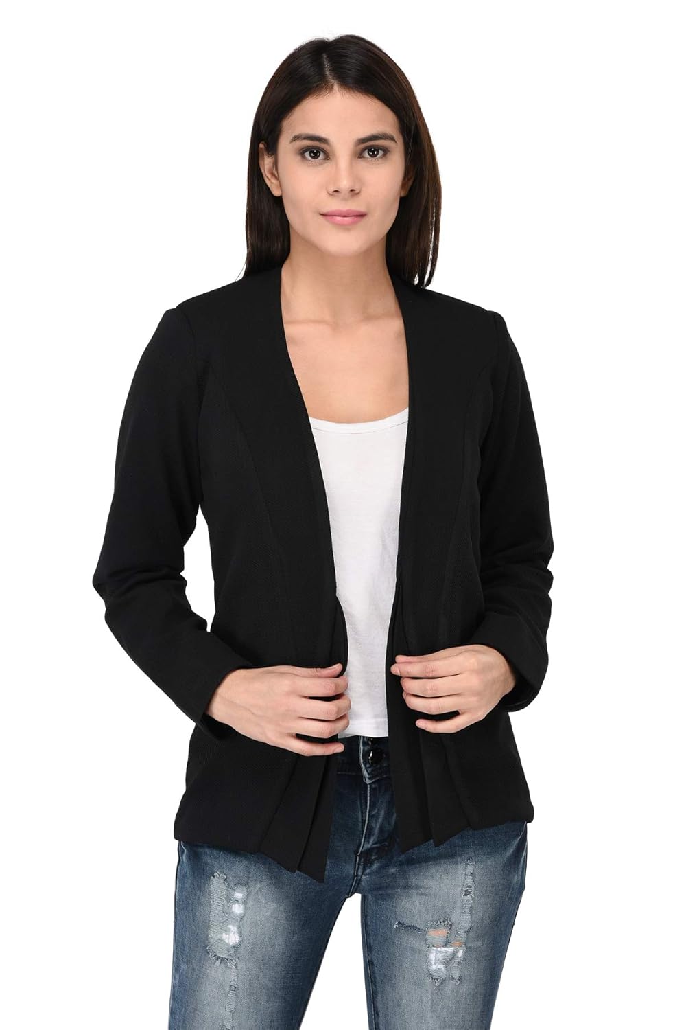 tendif black polyester bubble lycra blazer (3336)