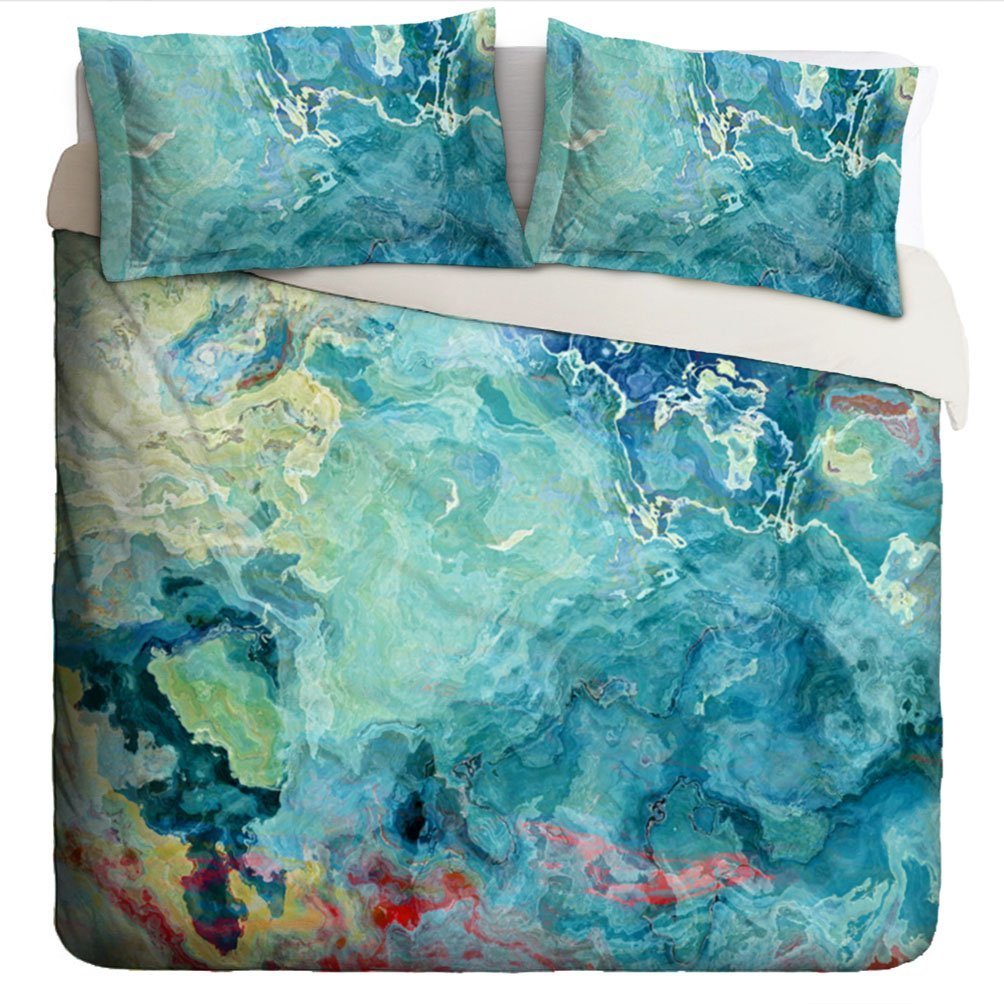 Amazon Com King Duvet Cover With Abstract Art In Blue Green