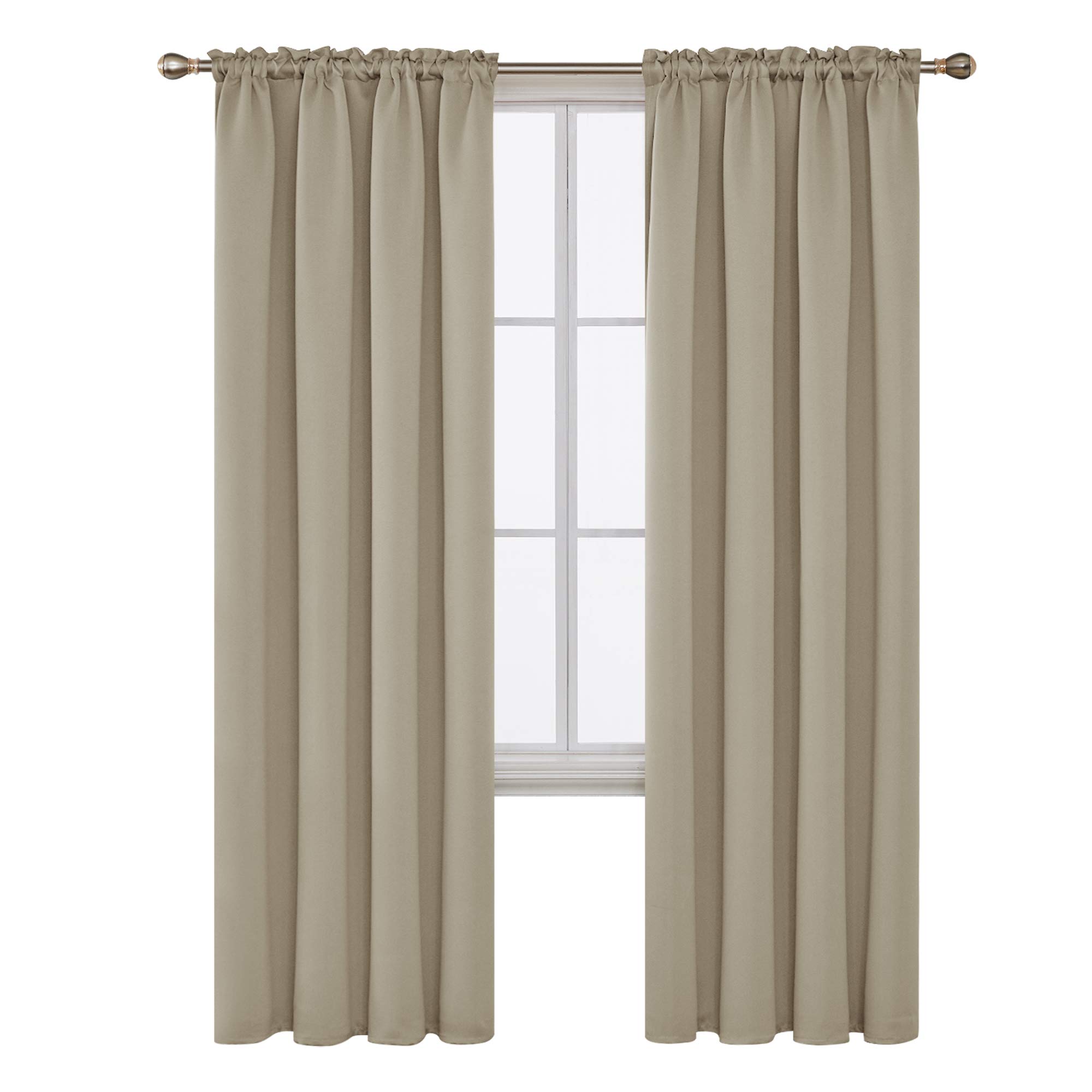 Deconovo Rod Pocket Blackout Curtains Thermal Insulated Curtains Room Darkening Curtains for Living Room Beige 42W x 84L Inch 2 Panels
