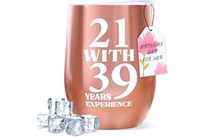 60th Birthday Gifts for Women, 21 with 39 Years Experience 60TH Wine Glass, 60th Birthday Decorations for Women, Funny 60 Yea