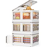 148QT Large Bins Storage with Lids, 36.9 Gal 3 Tier Plastic Stackable Storage Bins with Doors & Wheels, 5-Open Ways Collapsible Storage Bins for Closet Organizers and Storage-Room Office Livingroom