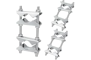 TWOMOO Double Antenna Mast Clamp, Mast to Mast Mount Bracket Kit with V Jaw Blocks, Heavy Duty Antenna Pole Clamp for Ham TV, CB, Security Cameras, Weather Station (2 Sets)