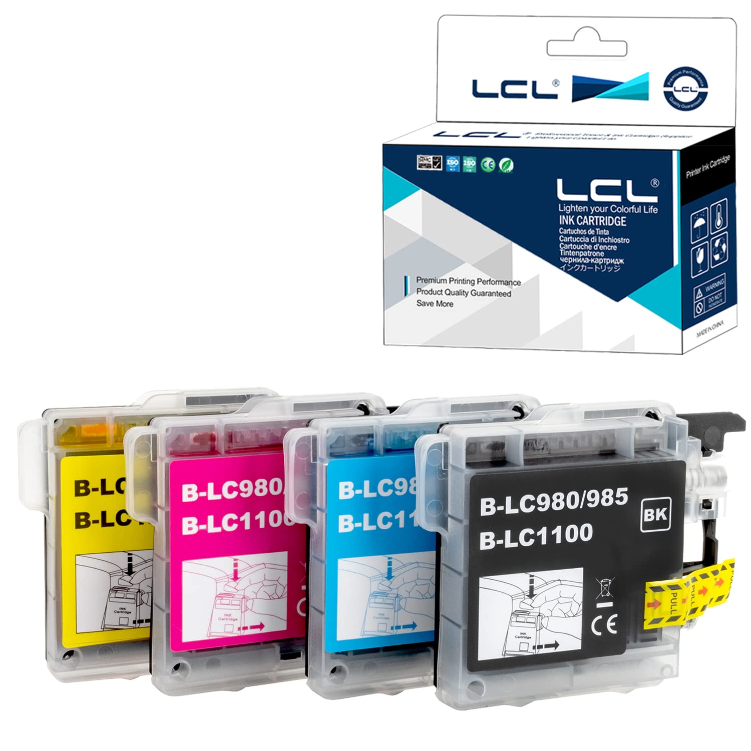 LCL LC1100 Ink Cartridge Replacement for Brother LC1100 LC1100BK LC1100C LC1100M LC1100Y for DCP-J140W 145C 165C 185C 195C 197 197C DCP373CW 365CN 375CW 385C (4Pack KCMY)