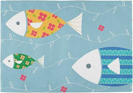 Amazon ランチョンマット おしゃれ 洗える 魚 さかな プレースマット 丸洗い 麻布 断熱 子供 滑り止め 防汚 1枚セット 幼稚園 男の子 女の子 食卓上飾り 家庭 レストラン用 ランチョンマット オンライン通販