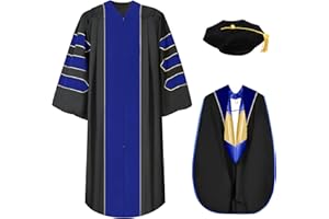 TngHui Deluxe Doctoral Graduation Gown Doctoral Hood and Tam 8 Sided Package