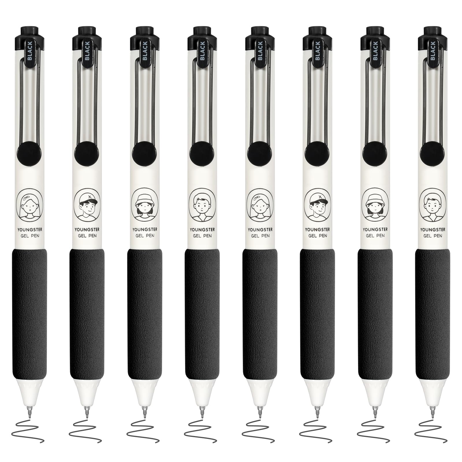 BAYTORY 8Pcs Aesthetic Retractable Gel Pens, Black Ink 0.5mm Fine Point Pen for Journaling & Planner, School & Office Supplies, Smooth Writing (Black)