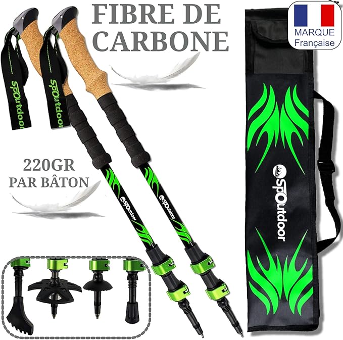 Bastoncini Trekking In Fibra Di Carbonio - 2 Pezzi, Regolabili, Pieghevoli, Leggeri, Per Escursionismo - Foto 3