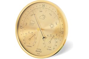 BUUMIN Barometer Thermometer Hygrometer 3-in-1 Wall Hanging,Ø17,5cm Aluminium Alloy Frame Weather Barometer with Glass Surface,Accurate Weather Station for Home Indoor Office Wall Decor（Celsius）