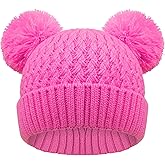 KDVOG Kids Winter Hat Warm Knitted Beanies with Double Pom Pom Thick Ski Cap for Boys Girls 7-12 Years