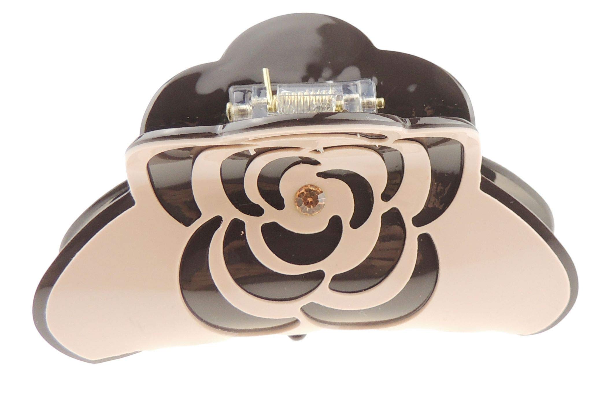 Women Girls Bulldog Wave Jaw Clip Octopus Clamp Grip Bridal Wedding Party Birthday Christmas Summer Styling Short Long Hair Plain Crystal Rose Flower Flower Claw Clip (Baby Pink Chocolate)