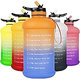 layajia 73OZ/0.6 Gallon Motivational Large Water Bottle with Straw & Time Marker, Leakproof BPA Free Big Water Jug, Wide Mout