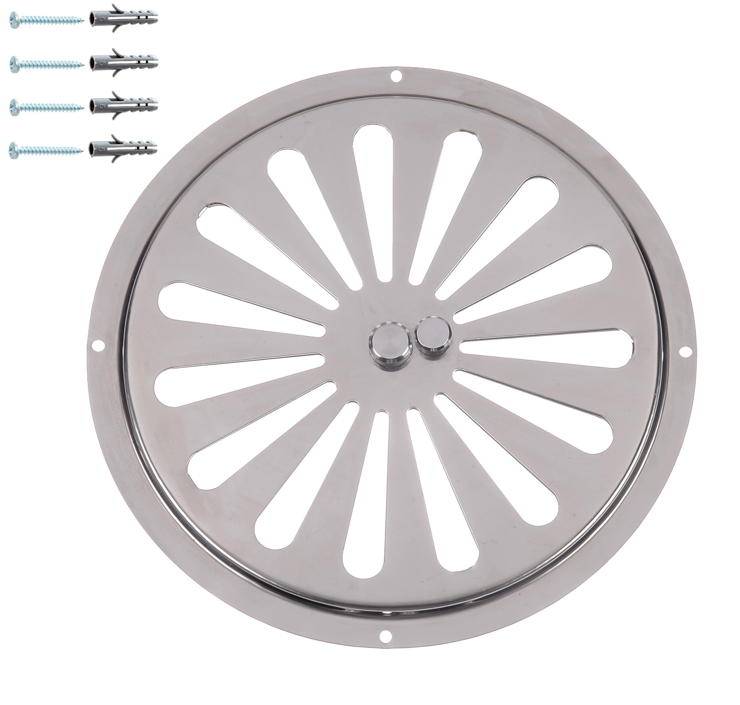 Stainless Steel Round Air Vent Grille – Adjustable Open-Close Convection Inlet Outlet – AISI 316 Circular Ventilation Grid for Wall or Door – Rustproof INOX Cover. (Ø 175 mm)