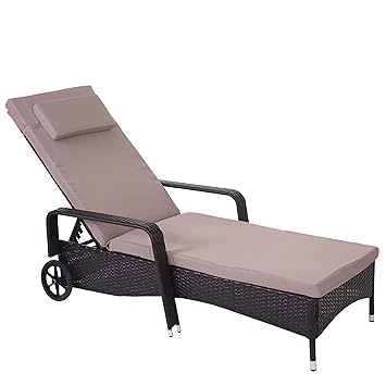 Mendler Poly-Rattan Sonnenliege Carrara, Relaxliege Gartenliege Liege, Alu ~ braun, Kissen beige
