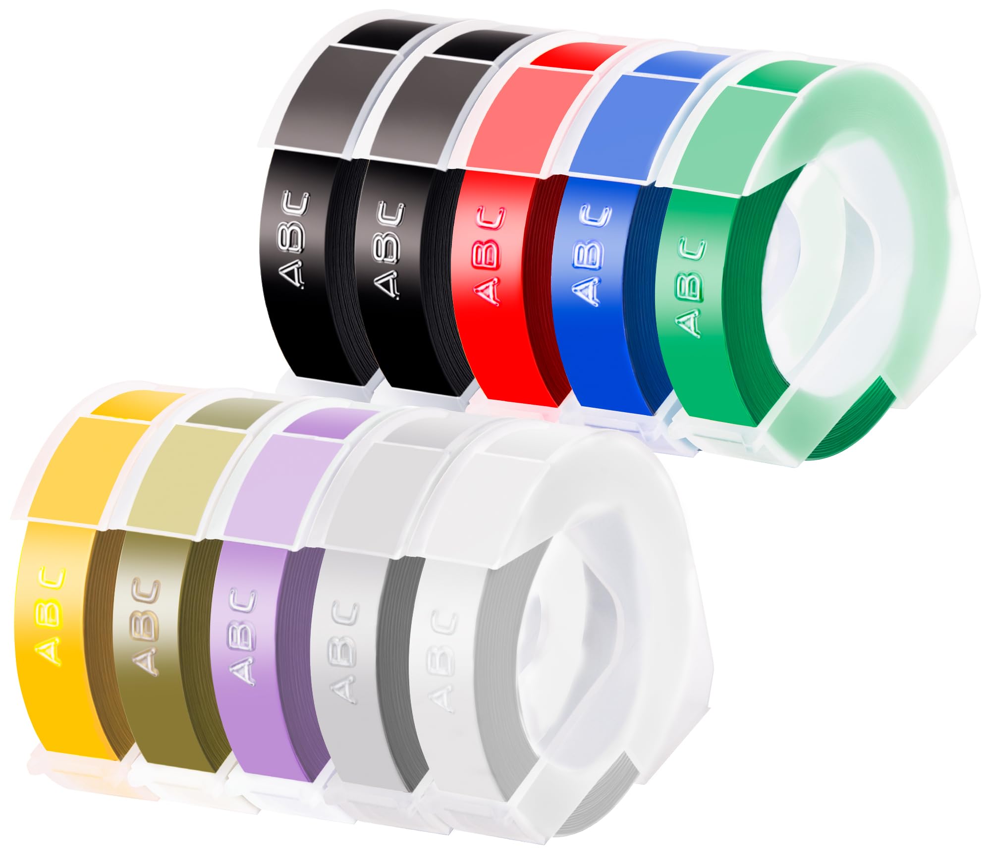 Photo 1 of 10 Pack 3D Embossing Label Compatible for Dymo Lable Maker 3/8 Inch Plastic White on Black/Silver/Clear/Gold/Yellow/Red/Blue/Green/Purple Compatible for Dymo Embossing Label Maker 12965 12966 1550