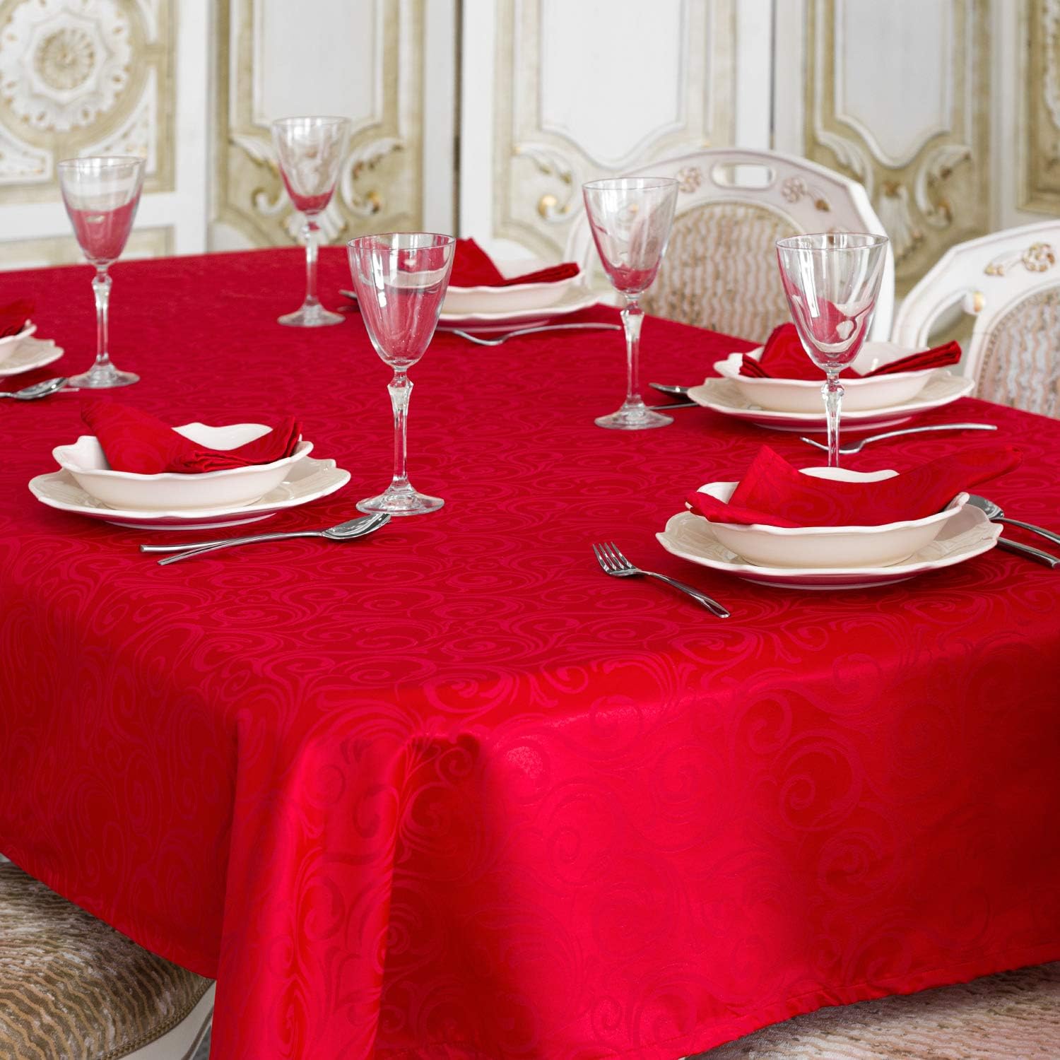 BgEurope Luxury RED Tablecloth - Anti Stain Treatment - Large Sizes - REF. Lyon (59 x 137 (150 x 350cm))