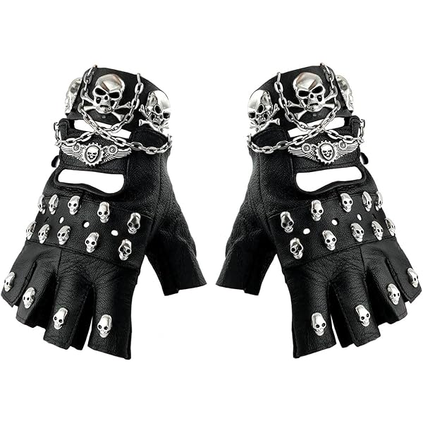Amazon.com: Steampunk Biker Leather Gloves Mens Skull Punk